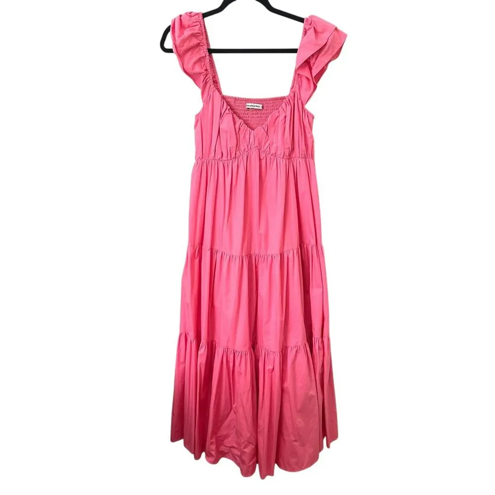 ABERCROMBIE & FITCH Tiered Flutter Sleeve‎ Maxi Dress Pink Medium